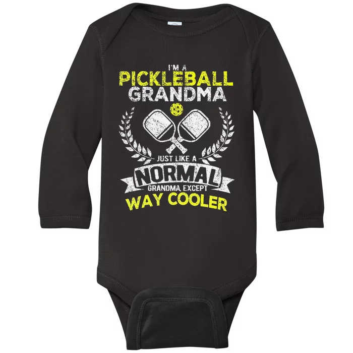 Funny Pickleball Paddle Pickleball Grandma Retro Baby Long Sleeve Bodysuit