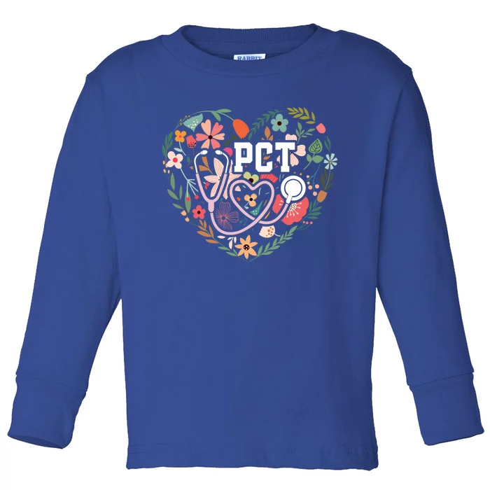 Floral Pct Patient Care Technician Healthcare Worker Gift Toddler Long Sleeve Shirt