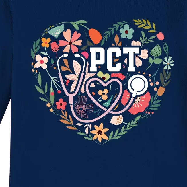 Floral Pct Patient Care Technician Healthcare Worker Gift Baby Long Sleeve Bodysuit