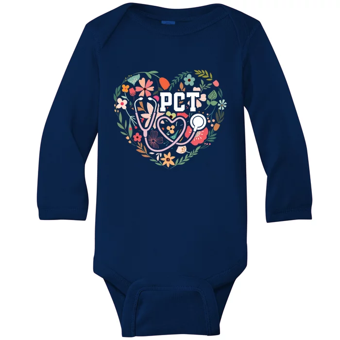 Floral Pct Patient Care Technician Healthcare Worker Gift Baby Long Sleeve Bodysuit