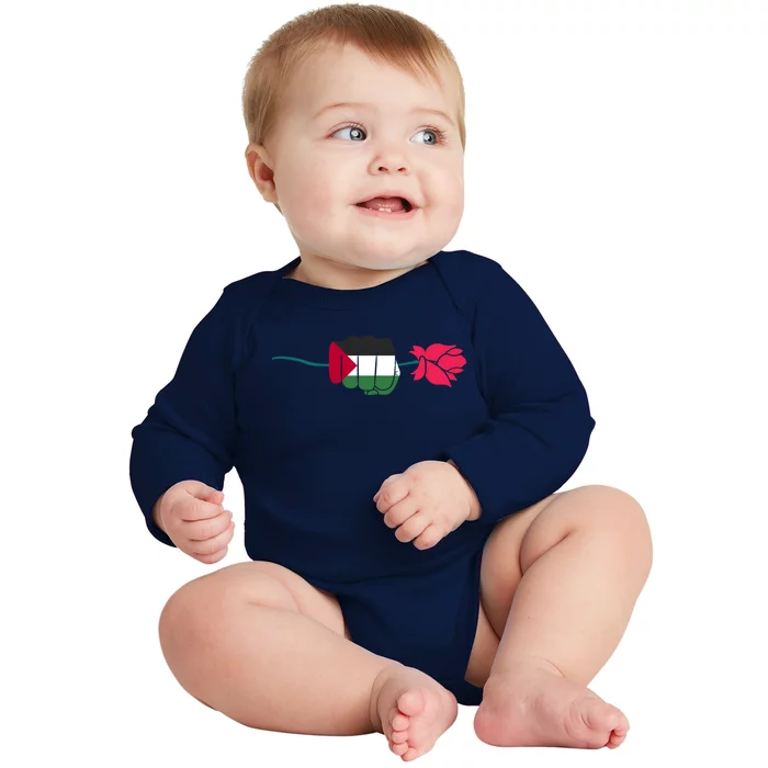 Free Palestine Palestine Flag Flower Gift Baby Long Sleeve Bodysuit