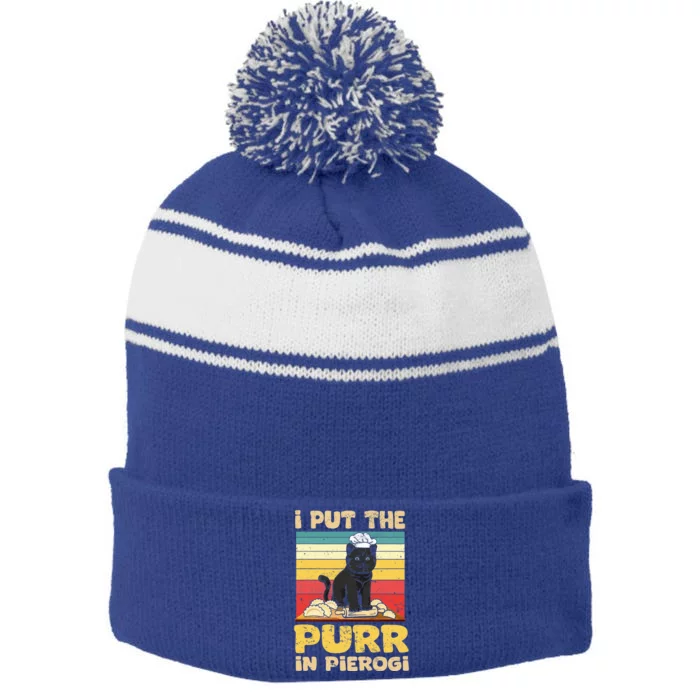 Funny polish pierogi Stripe Pom Pom Beanie