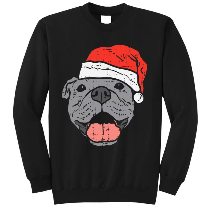 Festive Pitbull Pit Santa Hat Christmas Gift for Dog Lovers Tall Sweatshirt