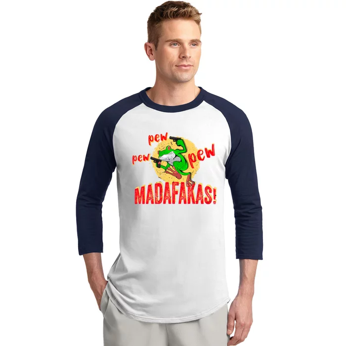 Frog Pew Pew Madafakas Crazy Frog Funny Froggy Jumping Toad Gift Baseball Sleeve Shirt