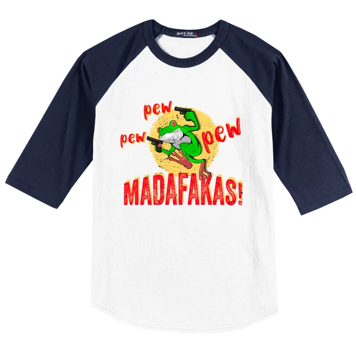 Frog Pew Pew Madafakas Crazy Frog Funny Froggy Jumping Toad Gift Baseball Sleeve Shirt