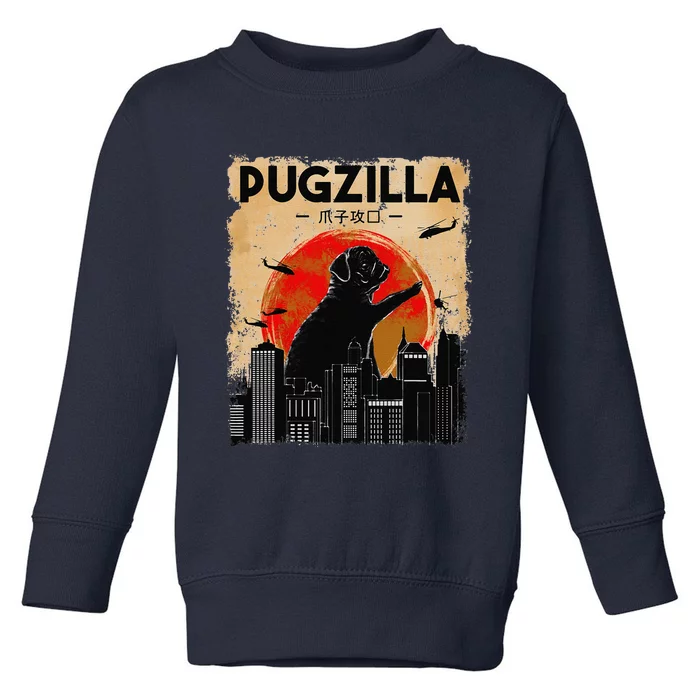 Funny Pug  Pugzilla  Funny Dog Pug Toddler Sweatshirt