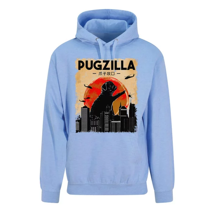 Funny Pug  Pugzilla  Funny Dog Pug Unisex Surf Hoodie