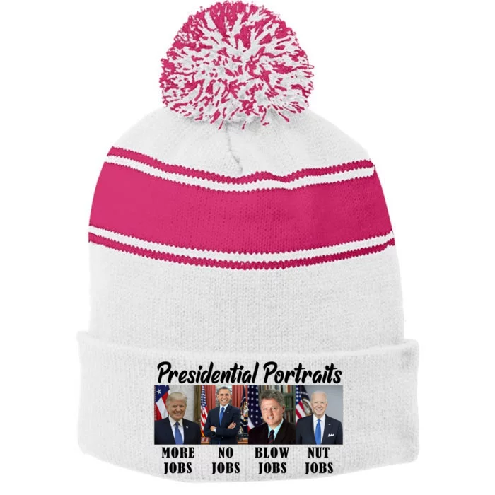 Funny Presidential Portraits Trump More Jobs Biden Nut Jobs Stripe Pom Pom Beanie