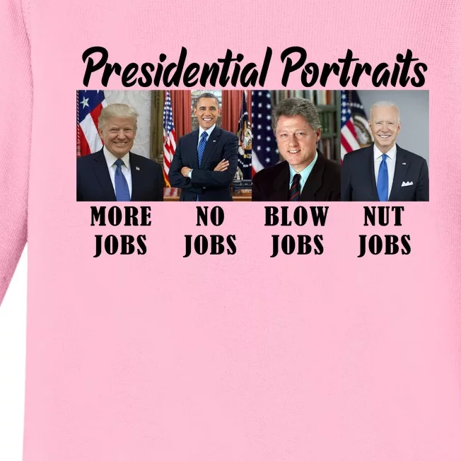 Funny Presidential Portraits Trump More Jobs Biden Nut Jobs Baby Long Sleeve Bodysuit