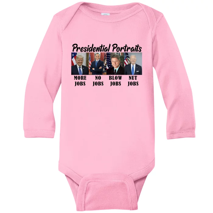 Funny Presidential Portraits Trump More Jobs Biden Nut Jobs Baby Long Sleeve Bodysuit