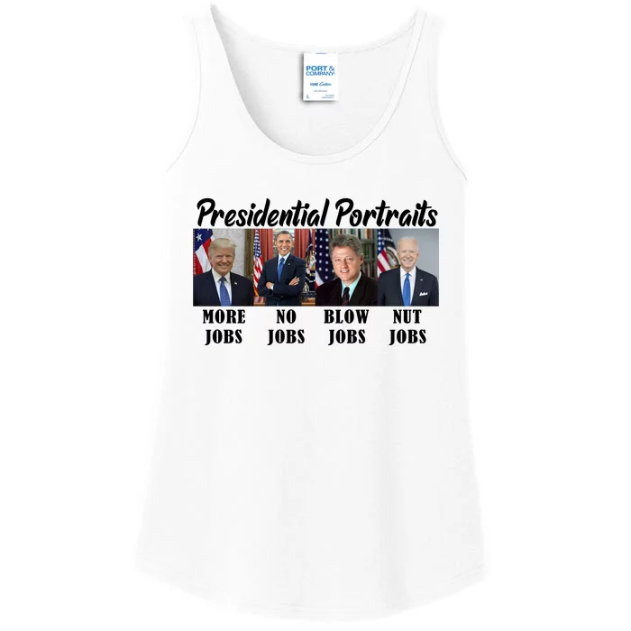 Funny Presidential Portraits Trump More Jobs Biden Nut Jobs Ladies Essential Tank