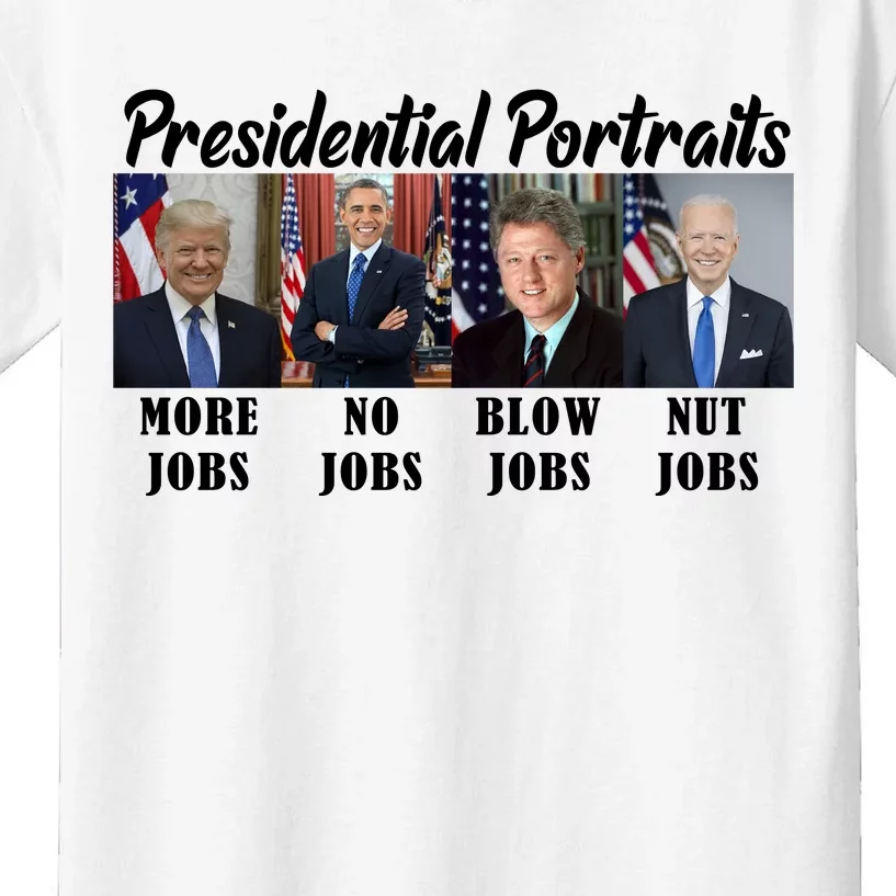 Funny Presidential Portraits Trump More Jobs Biden Nut Jobs Kids T-Shirt