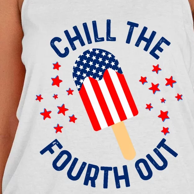 Funny Patriotic Popsicle American Flag Chill The Fourth Out Women's Knotted Racerback Tank