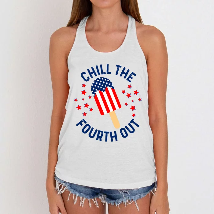 Funny Patriotic Popsicle American Flag Chill The Fourth Out Women's Knotted Racerback Tank