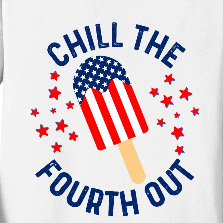 Funny Patriotic Popsicle American Flag Chill The Fourth Out Kids Long Sleeve Shirt