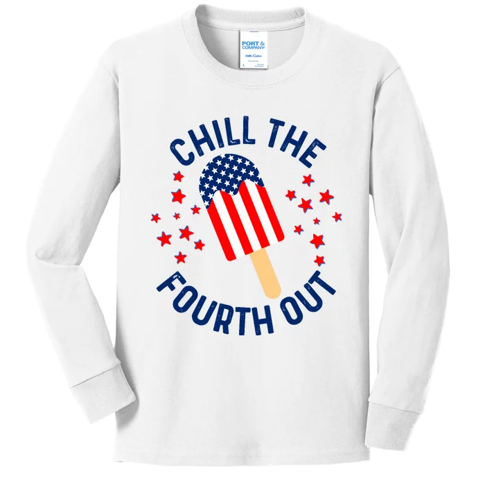 Funny Patriotic Popsicle American Flag Chill The Fourth Out Kids Long Sleeve Shirt