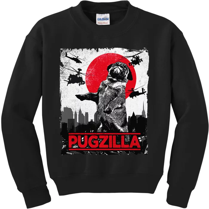 Funny Pugzilla Pug Dog Kids Sweatshirt