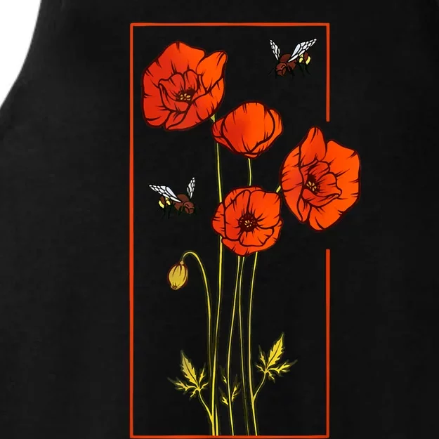 Floral Poppy Poppies Flower With Bees Wildflower Ladies Tri-Blend Wicking Tank