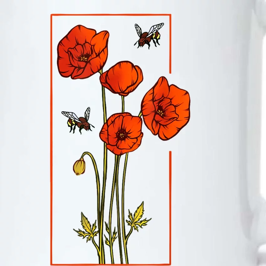 Floral Poppy Poppies Flower With Bees Wildflower Black Color Changing Mug