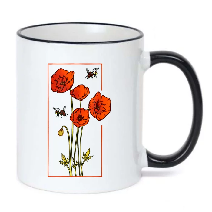 Floral Poppy Poppies Flower With Bees Wildflower Black Color Changing Mug