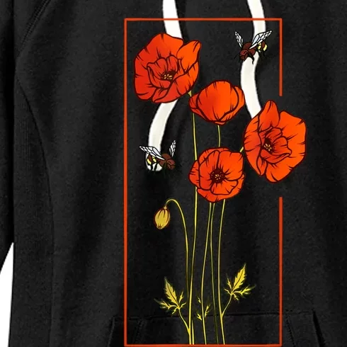 Floral Poppy Poppies Flower With Bees Wildflower Women's Fleece Hoodie