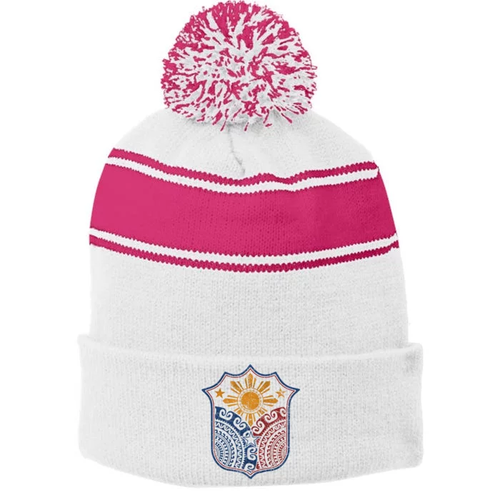 Filipino Pinoy Pride Mandala Tribal Proud Philippines Stripe Pom Pom Beanie