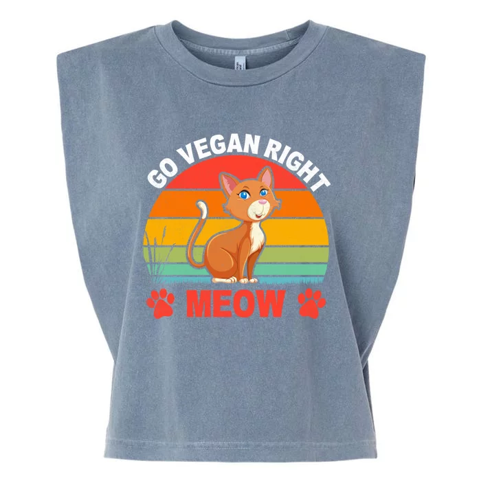 For Plant Powered Vegan Vegetarian Go Vegan Right Meow Gift Garment-Dyed Women's Muscle Tee