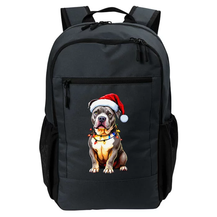 Funny Pitbull Pittie Santa Dog Lover Xmas Christmas Lights Daily Commute Backpack