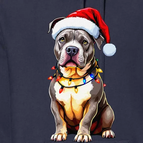 Funny Pitbull Pittie Santa Dog Lover Xmas Christmas Lights Premium Hoodie