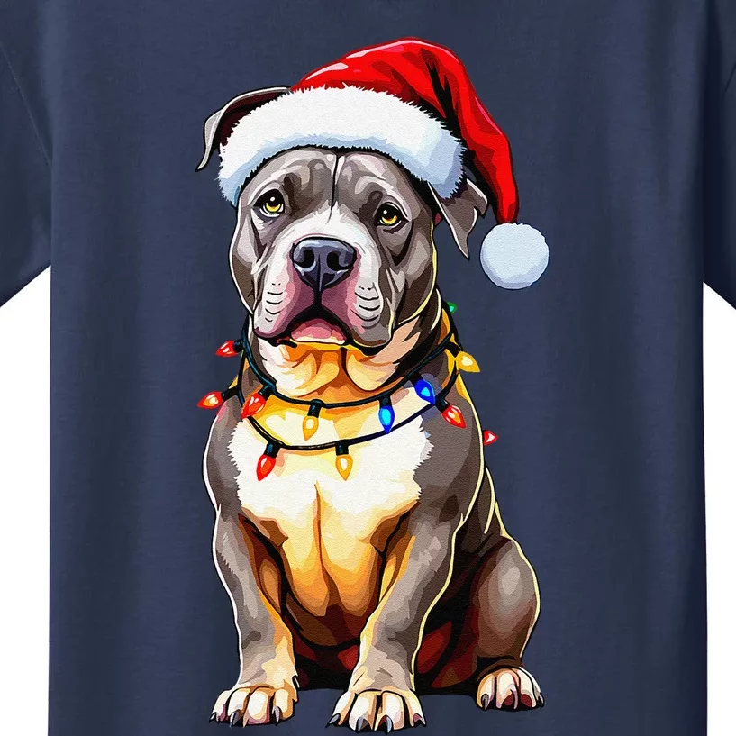 Funny Pitbull Pittie Santa Dog Lover Xmas Christmas Lights Kids T-Shirt