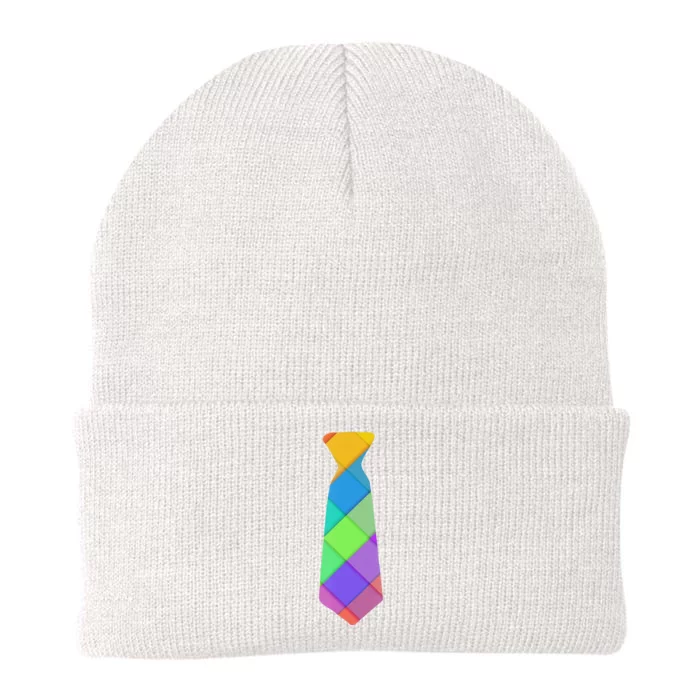 Funny Pastel Plaid Tie Graphic Design Spring Easter Knit Cap Winter Beanie