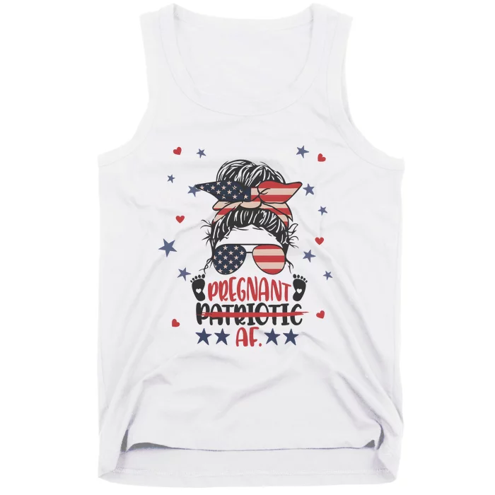 Funny Pregnant Patriotic Messy Bun Woman Tank Top