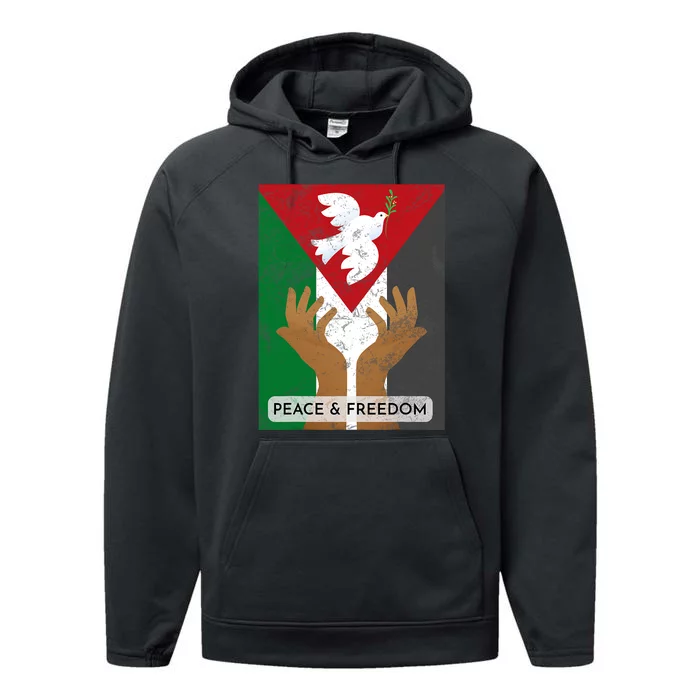 Free Palestine Peace & Freedom Support Palestine And Gaza Performance Fleece Hoodie