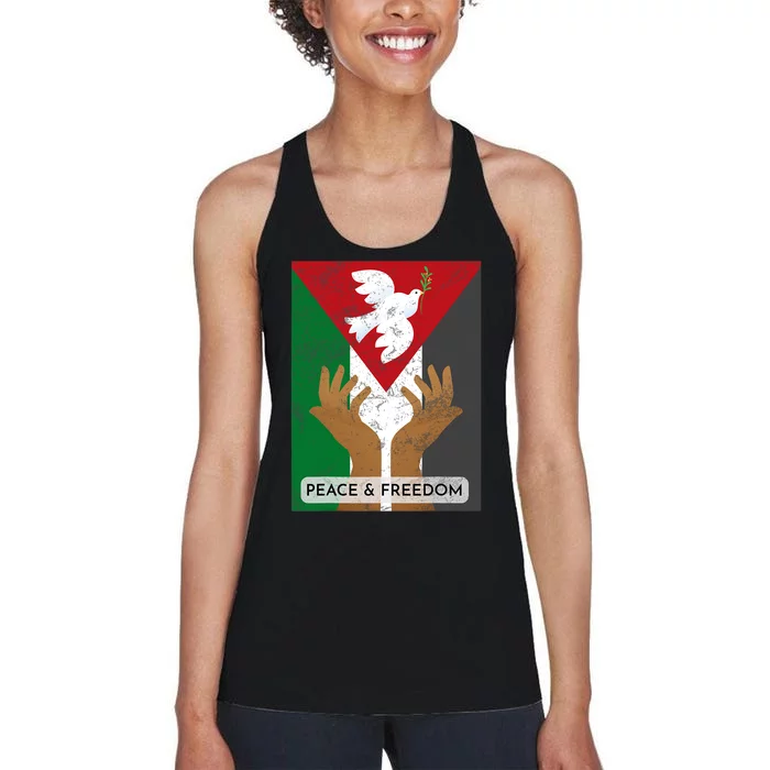 Free Palestine Peace & Freedom Support Palestine And Gaza Women's Racerback Tank