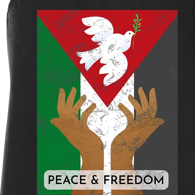 Free Palestine Peace & Freedom Support Palestine And Gaza Women's Racerback Tank