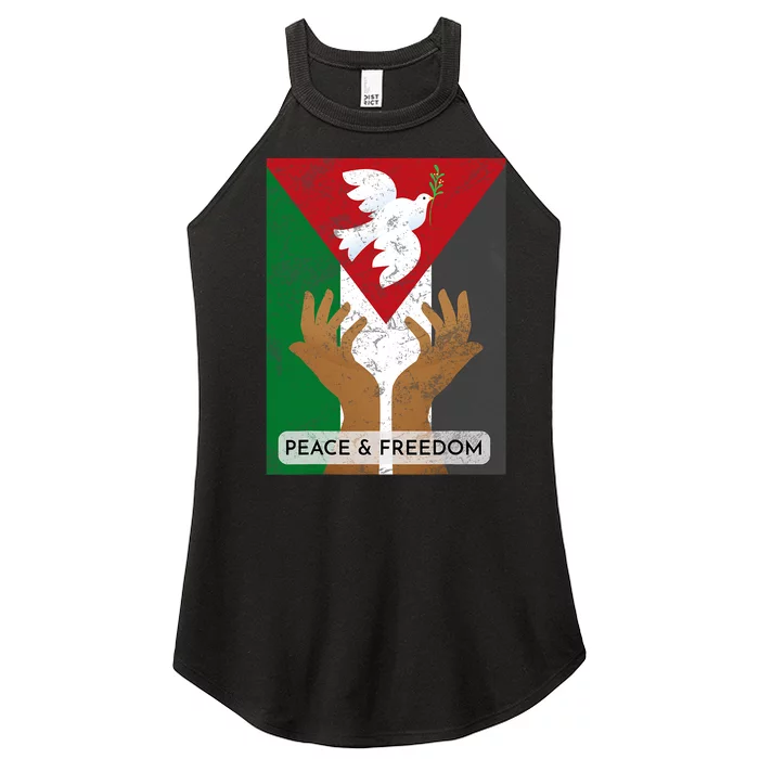 Free Palestine Peace & Freedom Support Palestine And Gaza Women’s Perfect Tri Rocker Tank