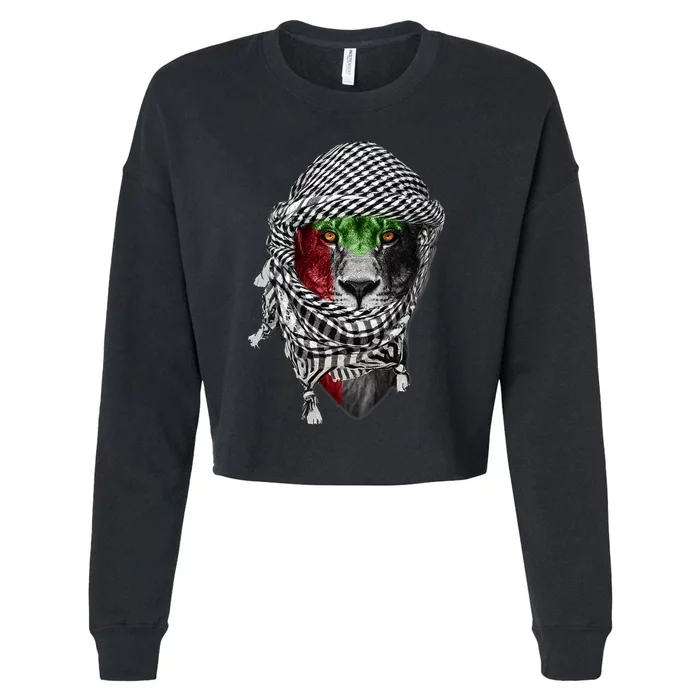 Free Palestine Palestinian Lion Cropped Pullover Crew