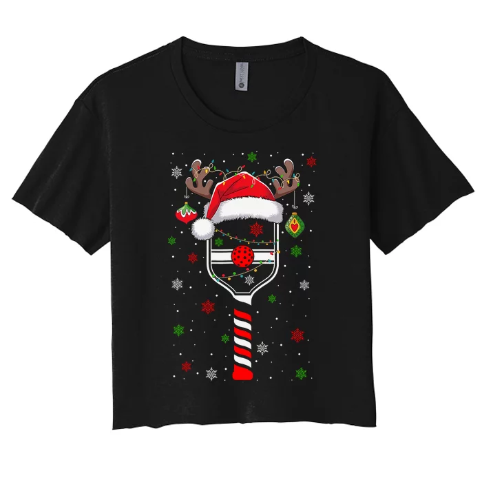 Funny Pickleball Player Christmas Holiday Reindeer Xmas Women's Crop Top Tee