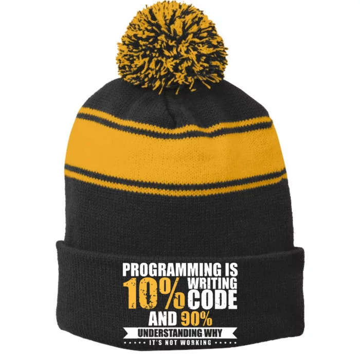 Funny Programming Quote Gift Programmer Software Developer Stripe Pom Pom Beanie