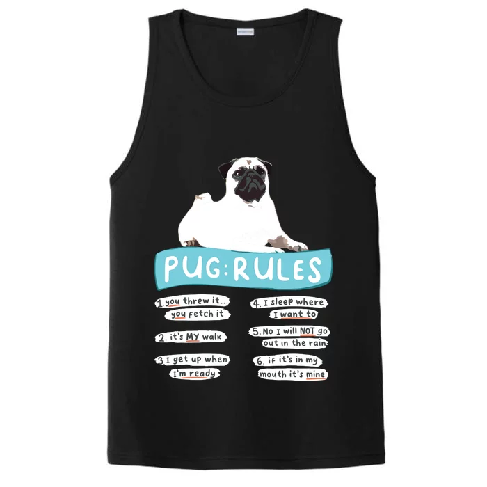 Funny Pug Rules Tee Pug Lover Shirts Pug Owner Performance Tank