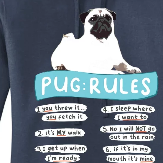 Funny Pug Rules Tee Pug Lover Shirts Pug Owner Women's Pullover Hoodie