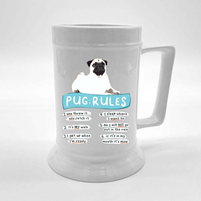 Funny Pug Rules Tee Pug Lover Shirts Pug Owner Front & Back Beer Stein