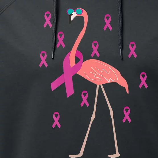 Flamingo Pink Ribbon Breast Cancer Awareness Survivor Performance Fleece Hoodie