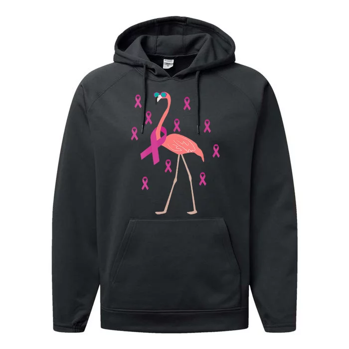 Flamingo Pink Ribbon Breast Cancer Awareness Survivor Performance Fleece Hoodie