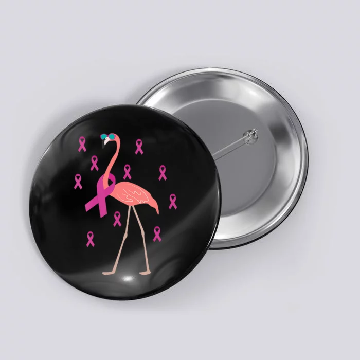 Flamingo Pink Ribbon Breast Cancer Awareness Survivor Button