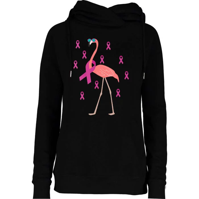 Flamingo Pink Ribbon Breast Cancer Awareness Survivor Womens Funnel Neck Pullover Hood