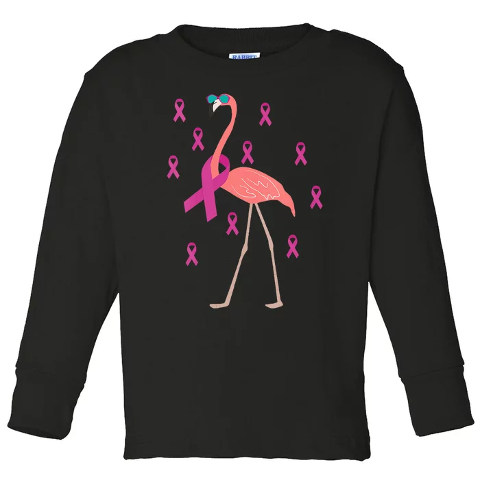 Flamingo Pink Ribbon Breast Cancer Awareness Survivor Toddler Long Sleeve Shirt