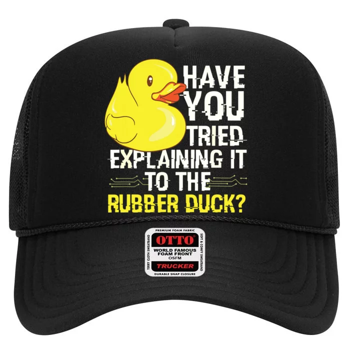 Funny Programmer Rubber Duck Debugging High Crown Mesh Trucker Hat