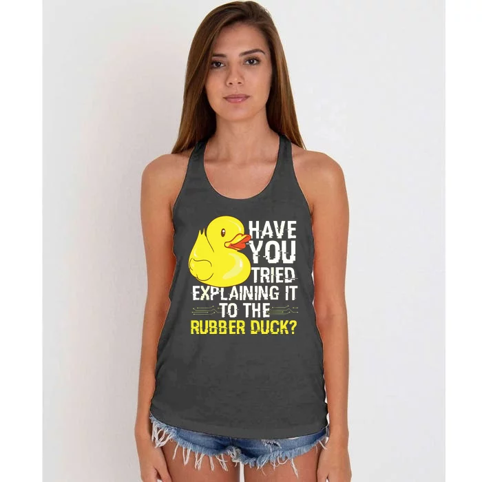 Funny Programmer Rubber Duck Debugging Women's Knotted Racerback Tank