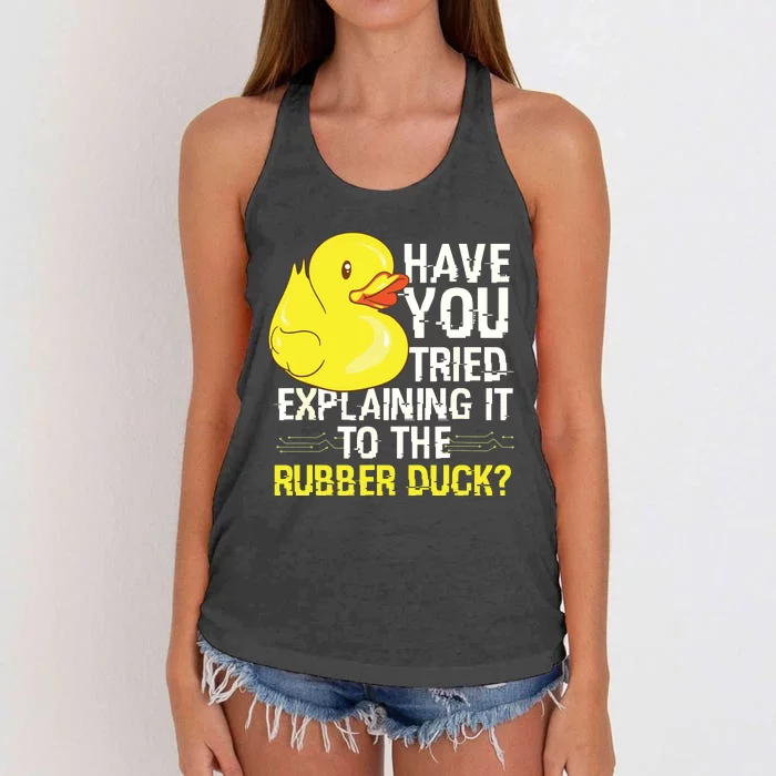 Funny Programmer Rubber Duck Debugging Women's Knotted Racerback Tank